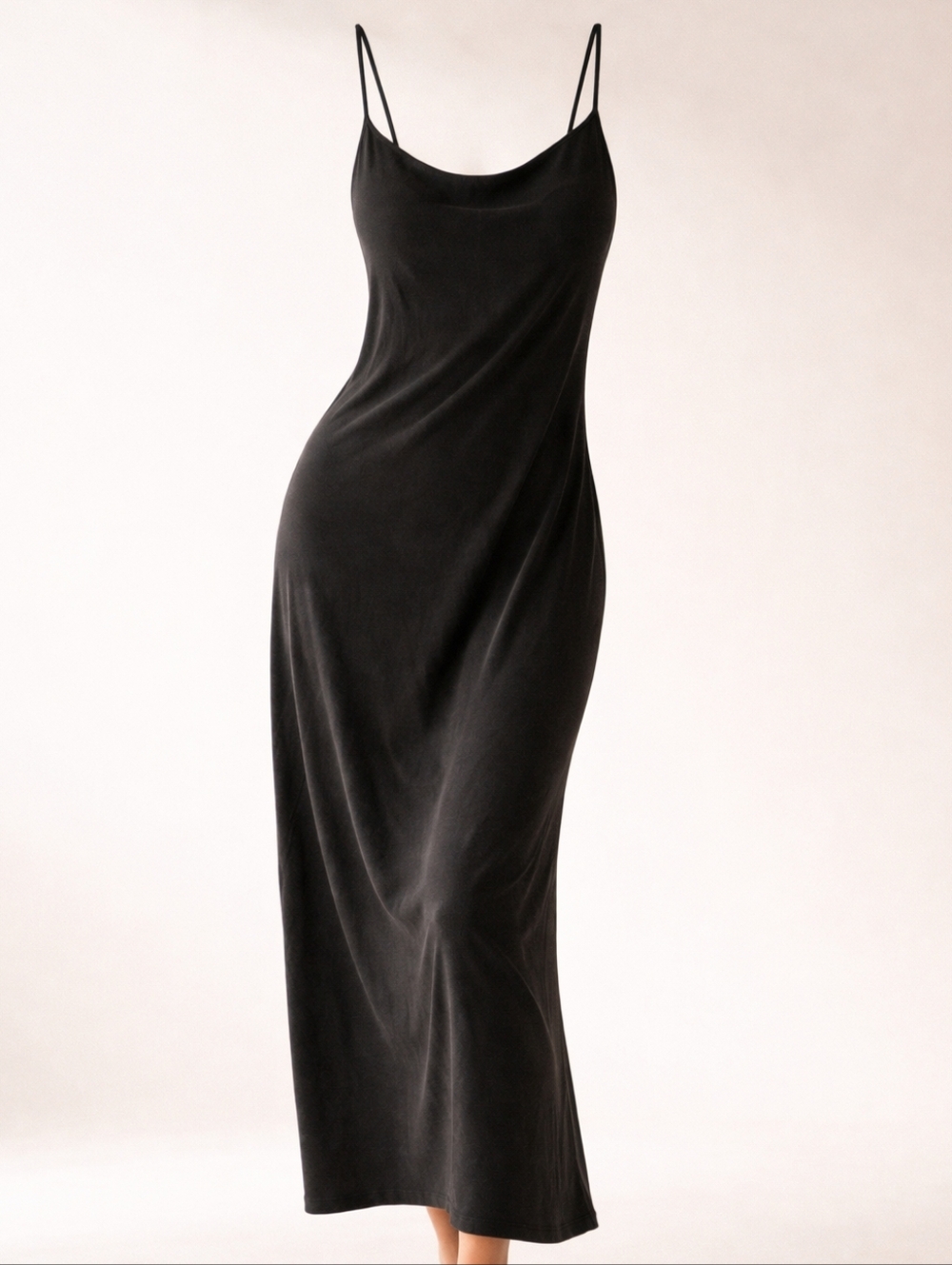 Bucket List Black Modal Midi Slip Dress Soft Washed Double Strap S